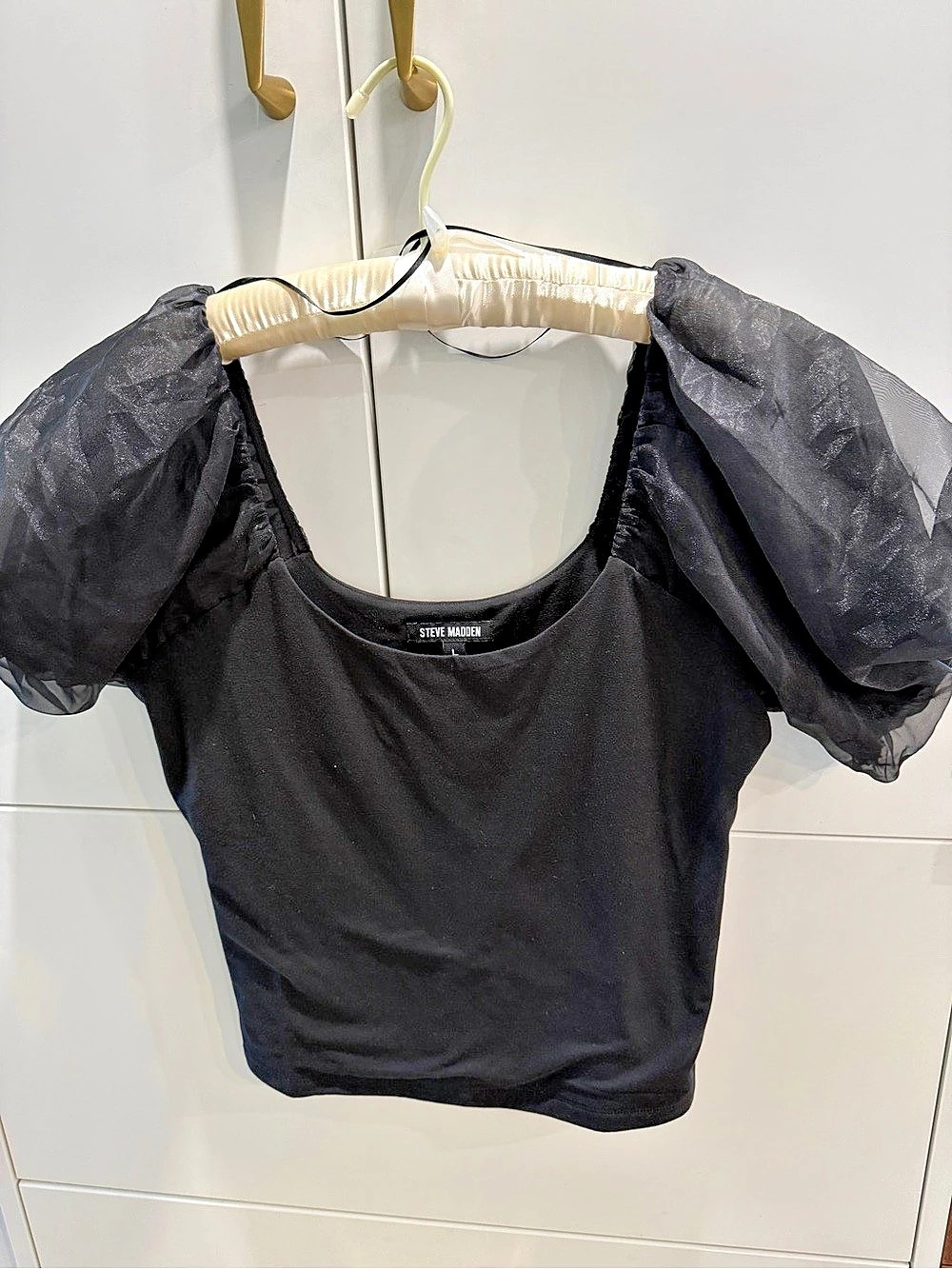 Steve Madden Pamelia Puff Sleeve Top Black Size Large
